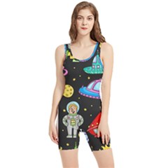 Seamless Pattern With Space Objects Ufo Rockets Aliens Hand Drawn Elements Space Women s Wrestling Singlet