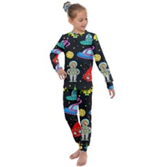 Seamless Pattern With Space Objects Ufo Rockets Aliens Hand Drawn Elements Space Kids  Long Sleeve Set 