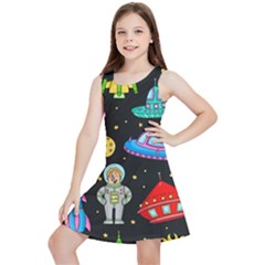 Seamless Pattern With Space Objects Ufo Rockets Aliens Hand Drawn Elements Space Kids  Lightweight Sleeveless Dress