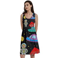 Seamless Pattern With Space Objects Ufo Rockets Aliens Hand Drawn Elements Space Classic Skater Dress