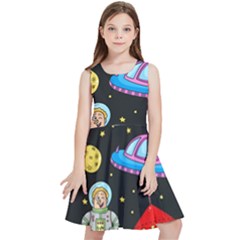 Seamless Pattern With Space Objects Ufo Rockets Aliens Hand Drawn Elements Space Kids  Skater Dress by Hannah976