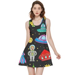 Seamless Pattern With Space Objects Ufo Rockets Aliens Hand Drawn Elements Space Inside Out Reversible Sleeveless Dress