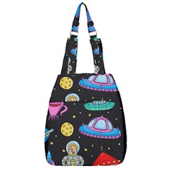 Seamless Pattern With Space Objects Ufo Rockets Aliens Hand Drawn Elements Space Center Zip Backpack