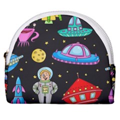 Seamless Pattern With Space Objects Ufo Rockets Aliens Hand Drawn Elements Space Horseshoe Style Canvas Pouch