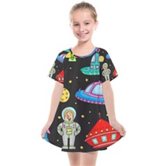 Seamless Pattern With Space Objects Ufo Rockets Aliens Hand Drawn Elements Space Kids  Smock Dress