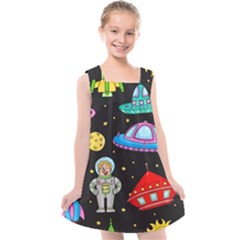 Seamless Pattern With Space Objects Ufo Rockets Aliens Hand Drawn Elements Space Kids  Cross Back Dress