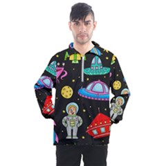 Seamless Pattern With Space Objects Ufo Rockets Aliens Hand Drawn Elements Space Men s Half Zip Pullover