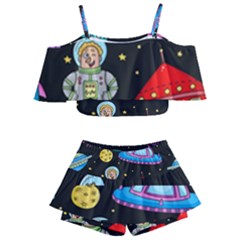 Seamless Pattern With Space Objects Ufo Rockets Aliens Hand Drawn Elements Space Kids  Off Shoulder Skirt Bikini