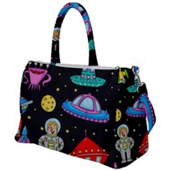 Seamless Pattern With Space Objects Ufo Rockets Aliens Hand Drawn Elements Space Duffel Travel Bag