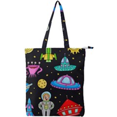 Seamless Pattern With Space Objects Ufo Rockets Aliens Hand Drawn Elements Space Double Zip Up Tote Bag