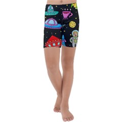 Seamless Pattern With Space Objects Ufo Rockets Aliens Hand Drawn Elements Space Kids  Lightweight Velour Capri Yoga Leggings