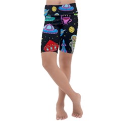 Seamless Pattern With Space Objects Ufo Rockets Aliens Hand Drawn Elements Space Kids  Lightweight Velour Cropped Yoga Leggings