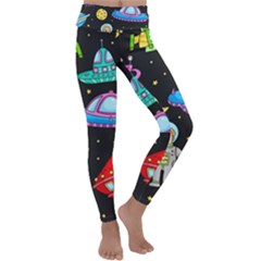 Seamless Pattern With Space Objects Ufo Rockets Aliens Hand Drawn Elements Space Kids  Lightweight Velour Classic Yoga Leggings