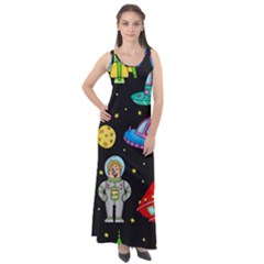 Seamless Pattern With Space Objects Ufo Rockets Aliens Hand Drawn Elements Space Sleeveless Velour Maxi Dress