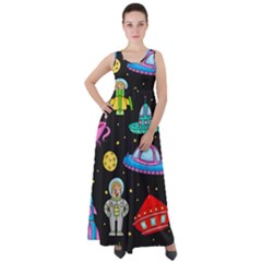 Seamless Pattern With Space Objects Ufo Rockets Aliens Hand Drawn Elements Space Empire Waist Velour Maxi Dress