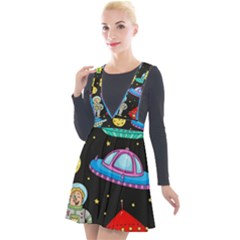 Seamless Pattern With Space Objects Ufo Rockets Aliens Hand Drawn Elements Space Plunge Pinafore Velour Dress