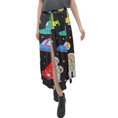 Seamless Pattern With Space Objects Ufo Rockets Aliens Hand Drawn Elements Space Velour Split Maxi Skirt