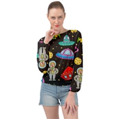 Seamless Pattern With Space Objects Ufo Rockets Aliens Hand Drawn Elements Space Banded Bottom Chiffon Top