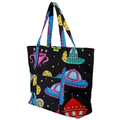 Seamless Pattern With Space Objects Ufo Rockets Aliens Hand Drawn Elements Space Zip Up Canvas Bag