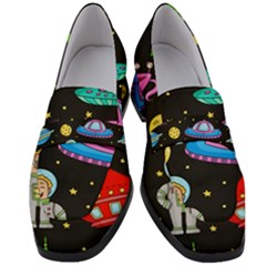 Seamless Pattern With Space Objects Ufo Rockets Aliens Hand Drawn Elements Space Women s Chunky Heel Loafers by Hannah976