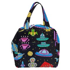 Seamless Pattern With Space Objects Ufo Rockets Aliens Hand Drawn Elements Space Boxy Hand Bag