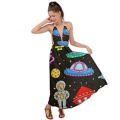 Seamless Pattern With Space Objects Ufo Rockets Aliens Hand Drawn Elements Space Backless Maxi Beach Dress