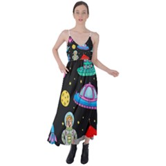 Seamless Pattern With Space Objects Ufo Rockets Aliens Hand Drawn Elements Space Tie Back Maxi Dress