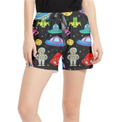 Seamless Pattern With Space Objects Ufo Rockets Aliens Hand Drawn Elements Space Women s Runner Shorts by Hannah976