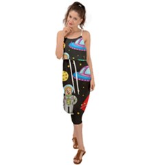 Seamless Pattern With Space Objects Ufo Rockets Aliens Hand Drawn Elements Space Waist Tie Cover Up Chiffon Dress