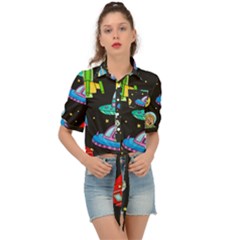 Seamless Pattern With Space Objects Ufo Rockets Aliens Hand Drawn Elements Space Tie Front Shirt 