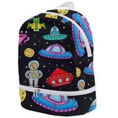 Seamless Pattern With Space Objects Ufo Rockets Aliens Hand Drawn Elements Space Zip Bottom Backpack