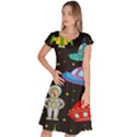 Seamless Pattern With Space Objects Ufo Rockets Aliens Hand Drawn Elements Space Classic Short Sleeve Dress View1