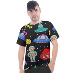 Seamless Pattern With Space Objects Ufo Rockets Aliens Hand Drawn Elements Space Men s Sport Top