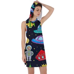 Seamless Pattern With Space Objects Ufo Rockets Aliens Hand Drawn Elements Space Racer Back Hoodie Dress