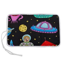 Seamless Pattern With Space Objects Ufo Rockets Aliens Hand Drawn Elements Space Pen Storage Case (M)