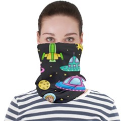 Seamless Pattern With Space Objects Ufo Rockets Aliens Hand Drawn Elements Space Face Seamless Bandana (Adult)