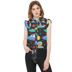 Seamless Pattern With Space Objects Ufo Rockets Aliens Hand Drawn Elements Space Frill Detail Shirt