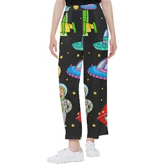 Seamless Pattern With Space Objects Ufo Rockets Aliens Hand Drawn Elements Space Women s Pants 