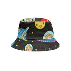 Seamless Pattern With Space Objects Ufo Rockets Aliens Hand Drawn Elements Space Bucket Hat (Kids)