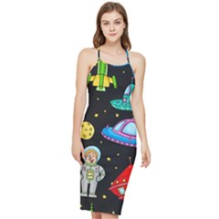 Seamless Pattern With Space Objects Ufo Rockets Aliens Hand Drawn Elements Space Bodycon Cross Back Summer Dress