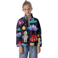 Seamless Pattern With Space Objects Ufo Rockets Aliens Hand Drawn Elements Space Kids  Half Zip Hoodie