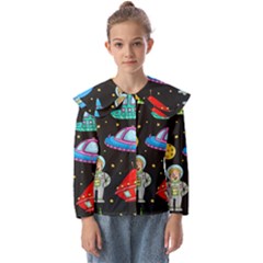 Seamless Pattern With Space Objects Ufo Rockets Aliens Hand Drawn Elements Space Kids  Peter Pan Collar Blouse by Hannah976