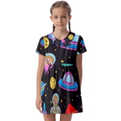 Seamless Pattern With Space Objects Ufo Rockets Aliens Hand Drawn Elements Space Kids  Asymmetric Collar Dress