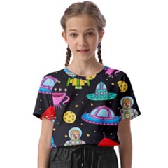 Seamless Pattern With Space Objects Ufo Rockets Aliens Hand Drawn Elements Space Kids  Basic T-Shirt