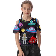 Seamless Pattern With Space Objects Ufo Rockets Aliens Hand Drawn Elements Space Kids  Butterfly Cutout T-Shirt