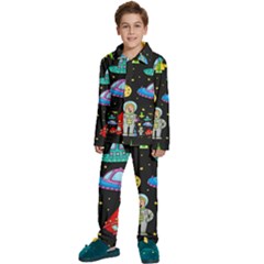 Seamless Pattern With Space Objects Ufo Rockets Aliens Hand Drawn Elements Space Kids  Long Sleeve Velvet Pajamas Set