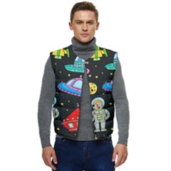 Seamless Pattern With Space Objects Ufo Rockets Aliens Hand Drawn Elements Space Men s Button Up Puffer Vest	