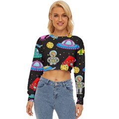 Seamless Pattern With Space Objects Ufo Rockets Aliens Hand Drawn Elements Space Lightweight Long Sleeve Sweatshirt