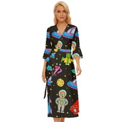 Seamless Pattern With Space Objects Ufo Rockets Aliens Hand Drawn Elements Space Midsummer Wrap Dress