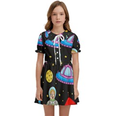 Seamless Pattern With Space Objects Ufo Rockets Aliens Hand Drawn Elements Space Kids  Sweet Collar Dress